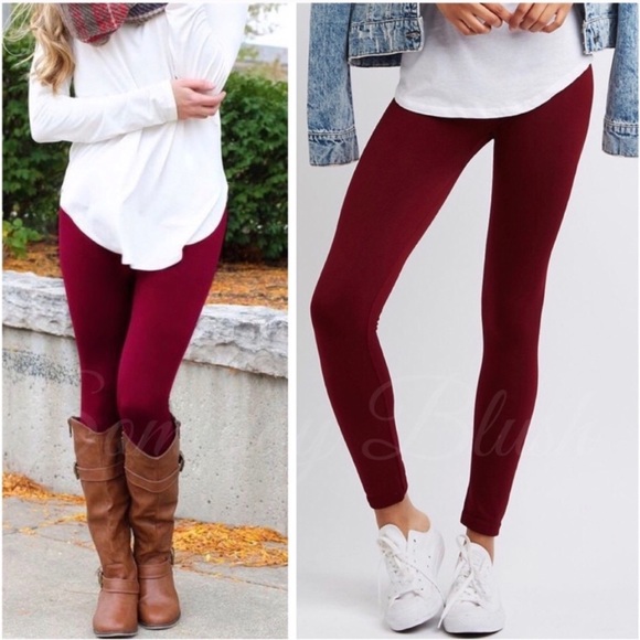 New! Soft Wine fleece high waist Leggings - Picture 2 of 6